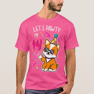 Corgi Lets Pawty Im 14th Birthday 14 Years Old Tee