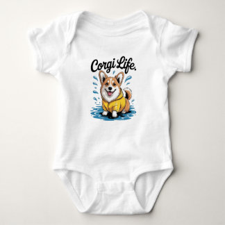 Corgi Life – Cute Dog in Raincoat Vintage Baby Bodysuit