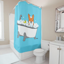 Corgi Life | Shower Curtain | Red | v2