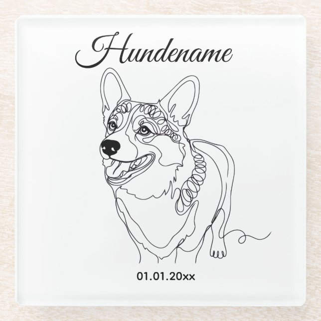 Corgi Line Art personalized dog Glass Coaster (Front)