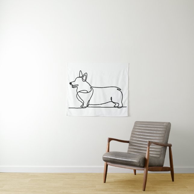 Corgi Line Drawing Tapestry (In Situ (Horizontal))