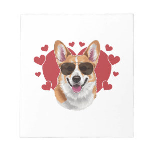 Corgi Love Cool Sunglasses Surrounded by Hearts Notepad