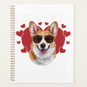 Corgi Love Cool Sunglasses Surrounded by Hearts Planner