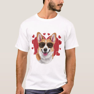 Corgi Love Cool Sunglasses Surrounded by Hearts T-Shirt