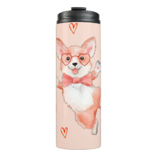 Corgi Love Dancing Corgi with Hearts Thermal Tumbler