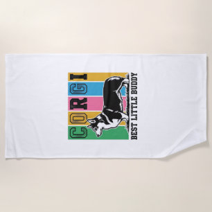 Corgi Love Shirt Vintage Engraving Dog Silhouette_ Beach Towel
