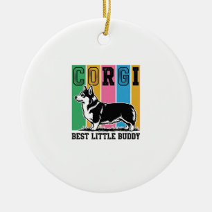 Corgi Love Shirt Vintage Engraving Dog Silhouette_ Ceramic Tree Decoration