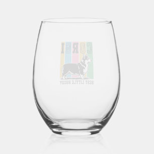 Corgi Love Shirt Vintage Engraving Dog Silhouette_ Stemless Wine Glass