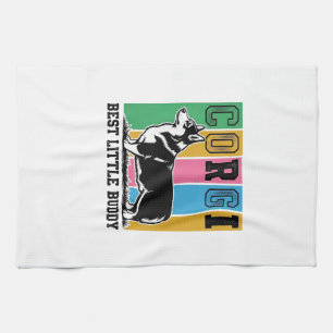 Corgi Love Shirt Vintage Engraving Dog Silhouette_ Tea Towel