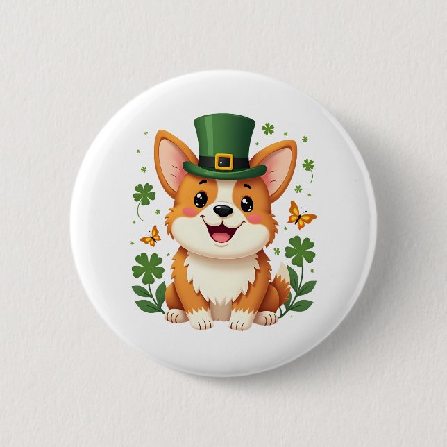 Corgi Lover Shamrock Happy St Patricks Day 6 Cm Round Badge (Front)