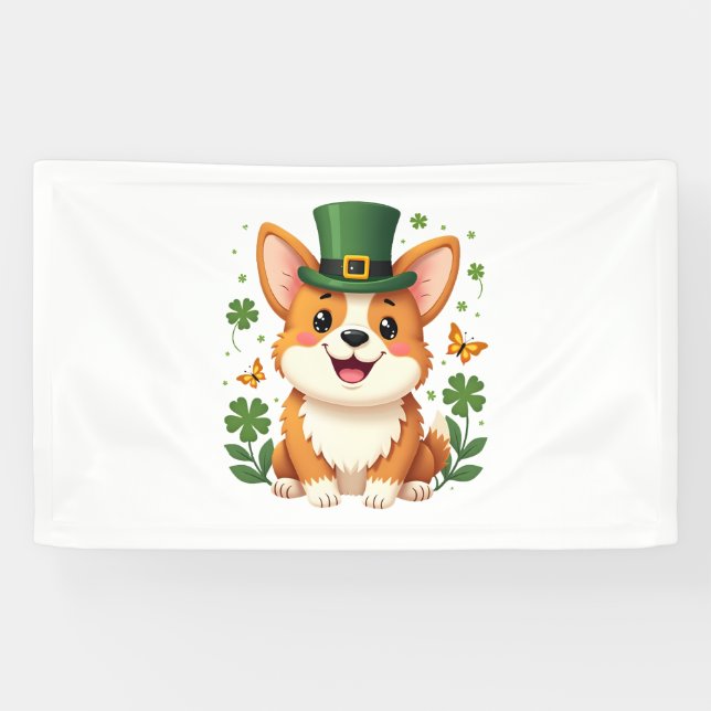 Corgi Lover Shamrock Happy St Patricks Day Banner (Horizontal)