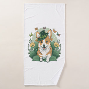 Corgi Lover Shamrock Happy St Patricks Day Bath Towel