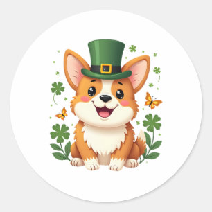 Corgi Lover Shamrock Happy St Patricks Day Classic Round Sticker