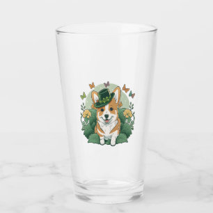 Corgi Lover Shamrock Happy St Patricks Day Glass