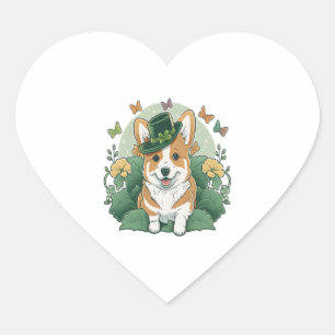 Corgi Lover Shamrock Happy St Patricks Day Heart Sticker