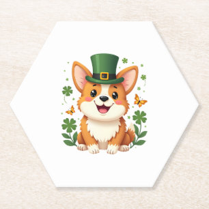 Corgi Lover Shamrock Happy St Patricks Day Paper Coaster