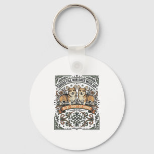 Corgi Lover Shirt Vintage Engraving Funny Dog Desi Key Ring