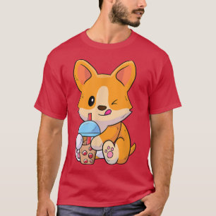 Corgi Loves Boba Funny Drinking Boba Tea -529 T-Shirt