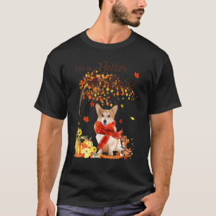 Corgi Maple Tree Thanksgiving Day Cute Dog Fall T-Shirt