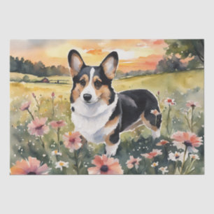 Corgi Meadow Magic: A Floral Decoupage Delight Tissue Paper