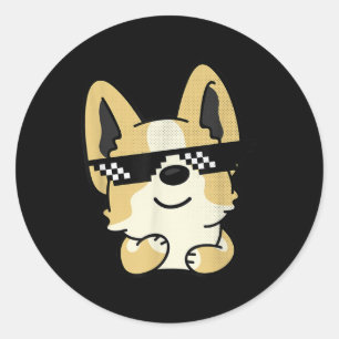 Corgi Meme Pixel Sunglasses Cute Dog Classic Round Sticker