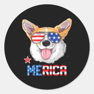 Corgi Merica 4th Of July T Shirt Kids Boys Girls D Classic Round Sticker