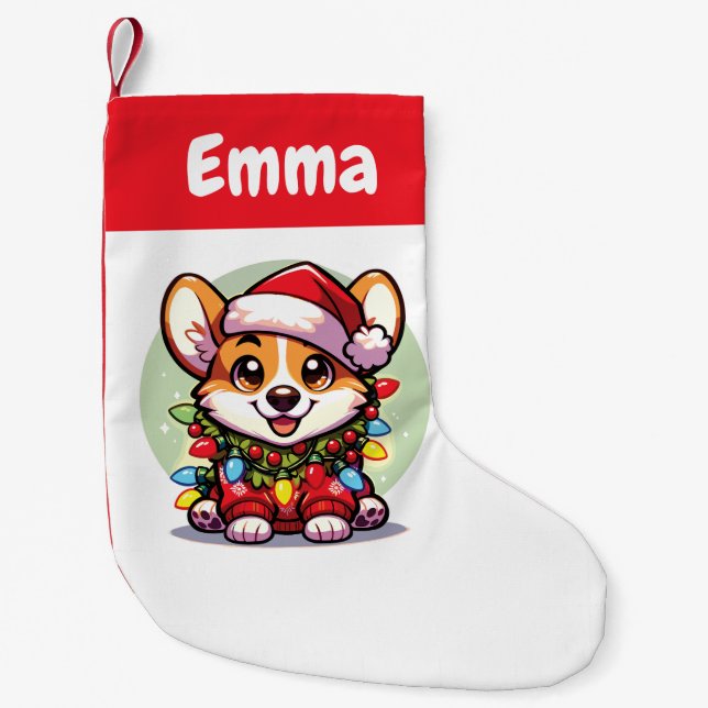 Corgi Merry Christmas Winter Animals Cute Corgis  Small Christmas Stocking (Front)