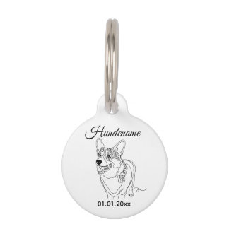 Corgi Minimalist Line Art Personalized Dog Tag