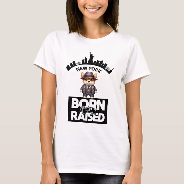 Corgi Mobster New York Born And Raised T-Shirt (Front)
