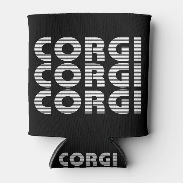 Corgi Modern White Text Can Cooler (Front)