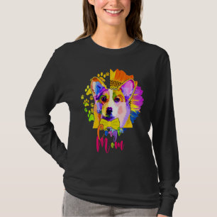 Corgi Mom Cute Colourful Dog Sunflower Mother's D T-Shirt