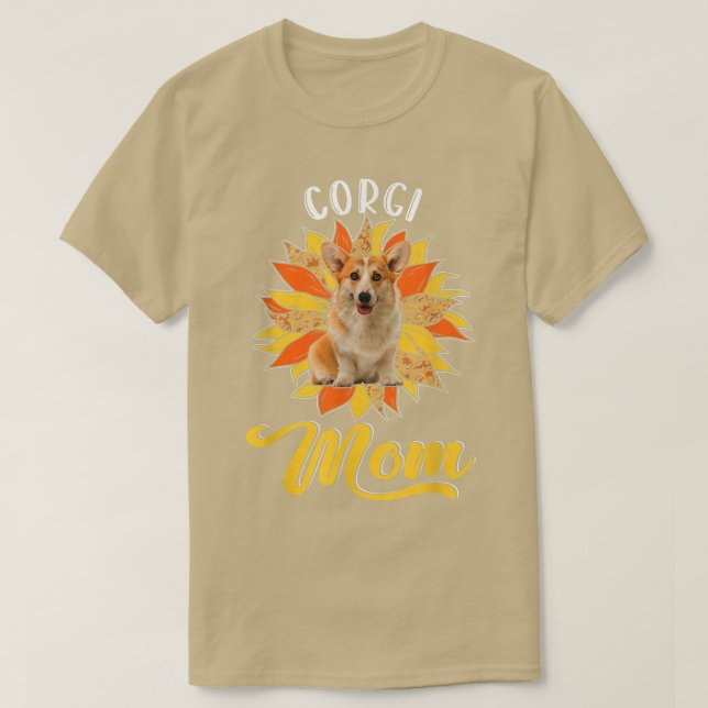 Corgi Mom Leopard Sunflower Dog Lover Happy Mother T-Shirt (Design Front)
