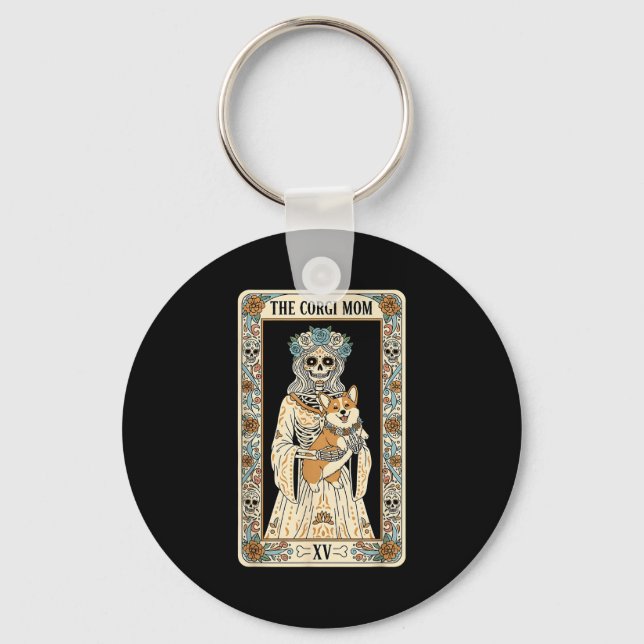 Corgi Mom Tarot Card Skeleton Dog Lover Soky Hallo Key Ring (Front)