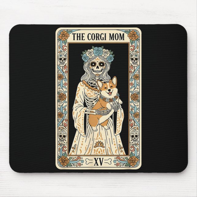 Corgi Mom Tarot Card Skeleton Dog Lover Soky Hallo Mouse Pad (Front)