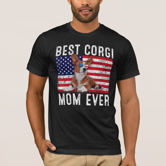 Corgi Mom Usa American Flag Corgi Dog Owner T-Shirt (Front)