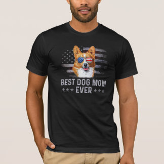 Corgi Mom Vintage American Flag Patriotic Dog T-Shirt