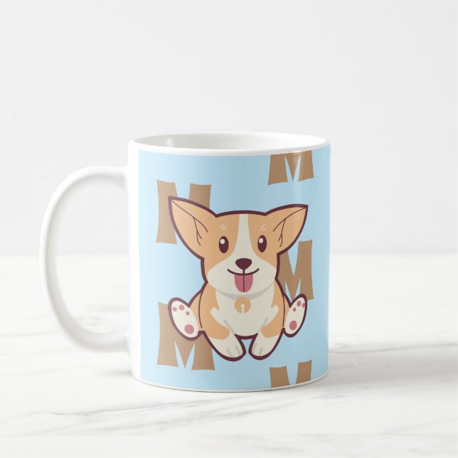 Corgi monogram pattern blue mug (Left)