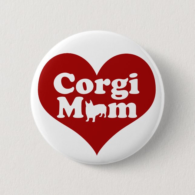 Corgi Mum Cute Red Heart 6 Cm Round Badge (Front)