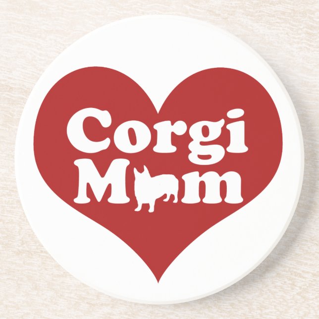 Corgi Mum Cute Red Heart Coaster (Front)