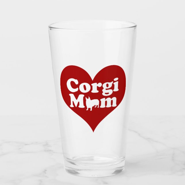 Corgi Mum Cute Red Heart Glass (Front)