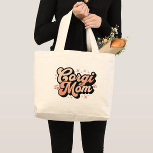 Corgi Mum Retro Typography Large Tote Bag