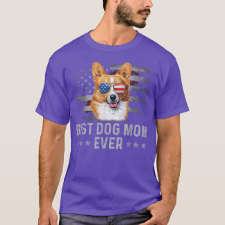 Corgi Mum Vintage American Flag Patriotic Dog Love T-Shirt