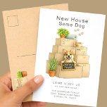 Corgi New House Moving Announcement Postcard<br><div class="desc">Share your exciting news with this adorable Corgi moving announcement card featuring a happy corgi puppy peeking out from a stack of moving boxes holding a “We’ve Moved” sign. The sweet watercolor illustration and cozy moving details make it perfect for dog lovers announcing their new home. Personalize with your family...</div>