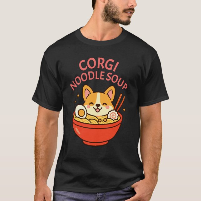 Corgi Noodle Soup Funny T-Shirt (Front)