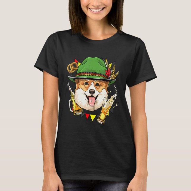 Corgi Oktoberfest Dog Lederhosen German Beer Fest T-Shirt (Front)
