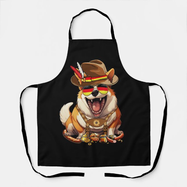 Corgi Oktoberfest Lederhosen Alpine Hat German Bee Apron (Front)