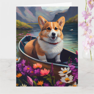 Corgi on a Paddle: A Scenic Adventure Card