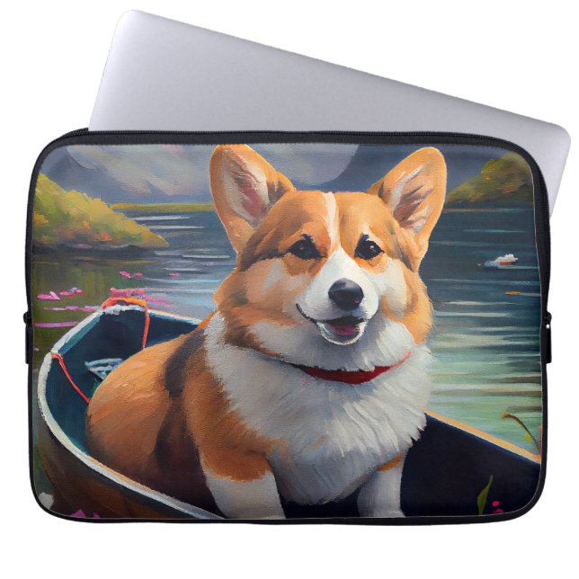 Corgi on a Paddle: A Scenic Adventure Laptop Sleeve (Front)