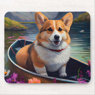 Corgi on a Paddle: A Scenic Adventure Mouse Pad