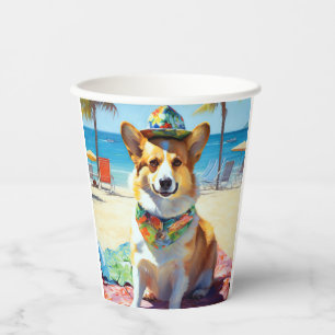 Corgi on Beach, summer gift for dog lovers Paper Cups